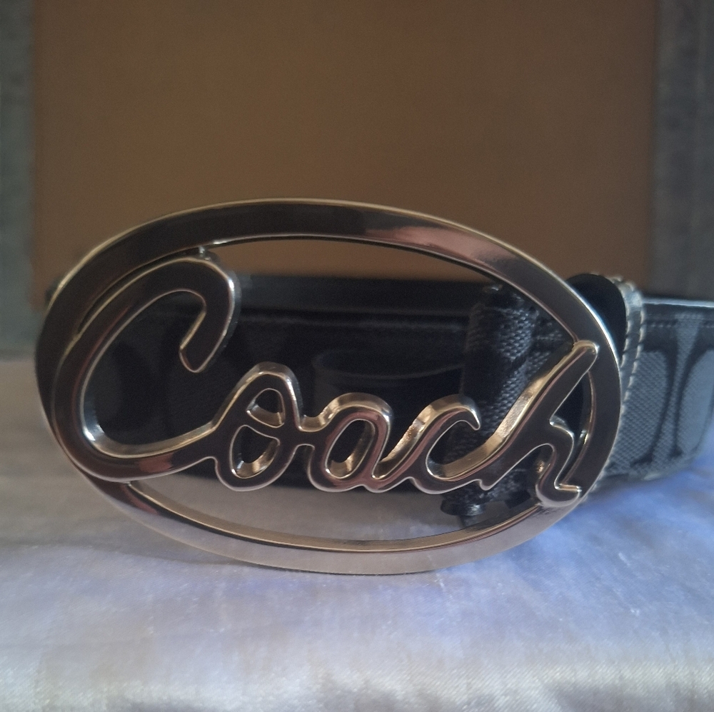Coach Black Leather Belt with Silver Buckle